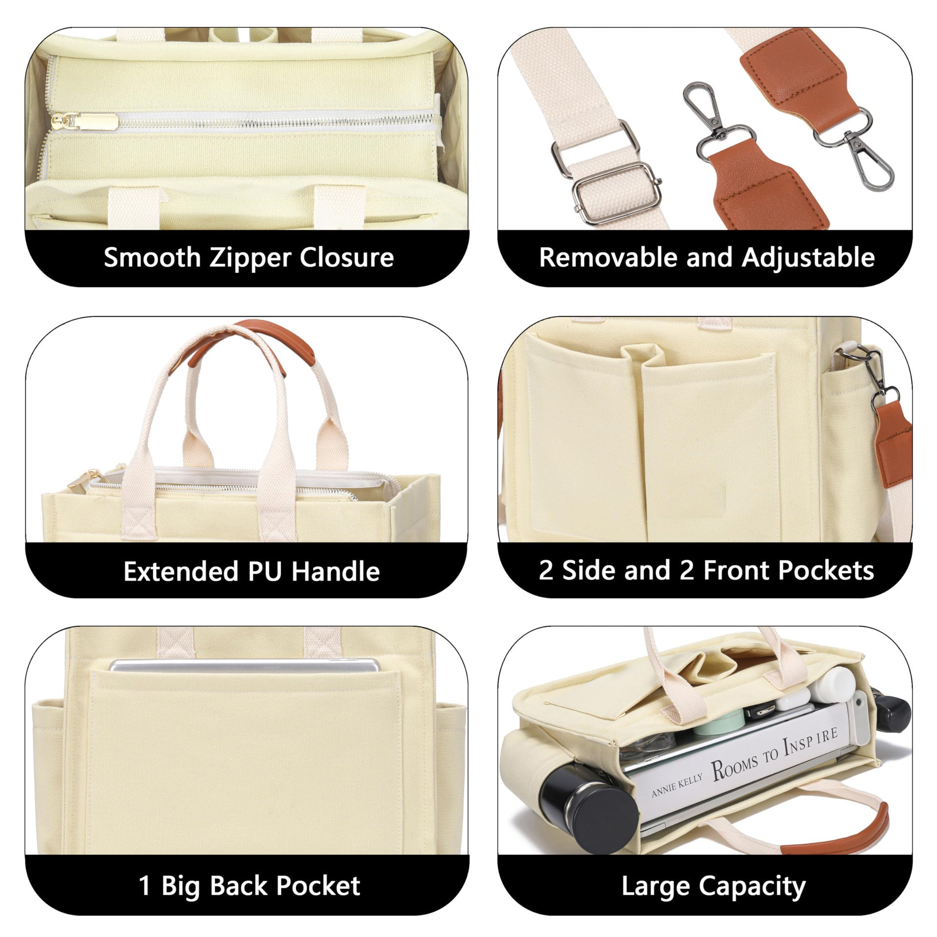 Large Canvas Tote Bag Laptop Crossbody Bag, Spacious Mom Diaper Bag-Canvas Bag-Black-A-Free Shipping Leatheretro