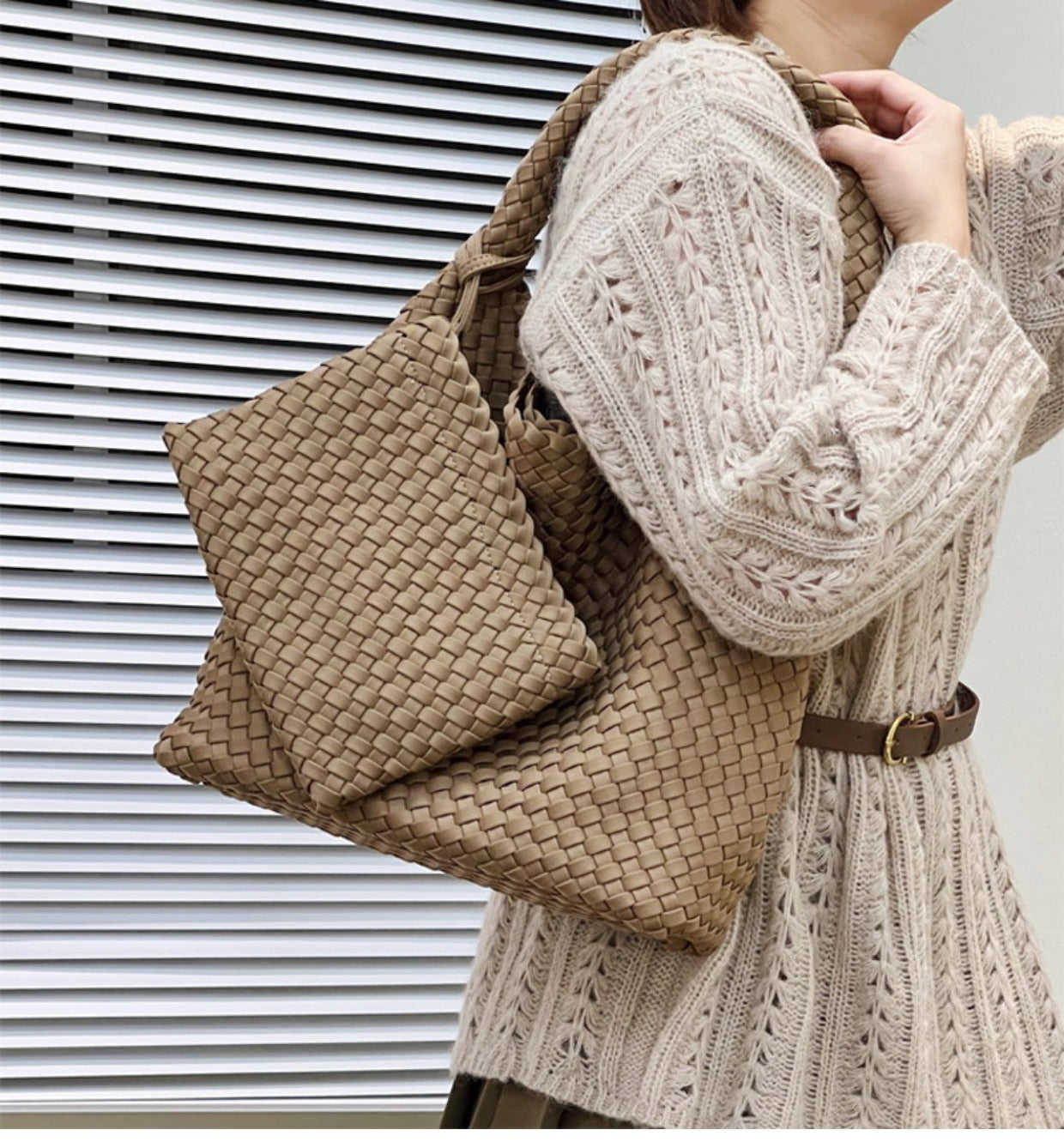 Handwoven Nylon Tote Bag for Women-Black + woven change purse-Free Shipping Leatheretro