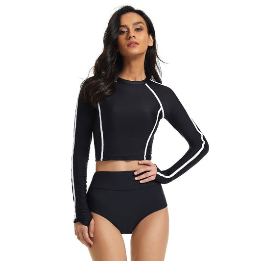 Sexy Long Sleeves Women Diving Swimsuits Surfing Suits-Swimwear-Black-S-Free Shipping Leatheretro