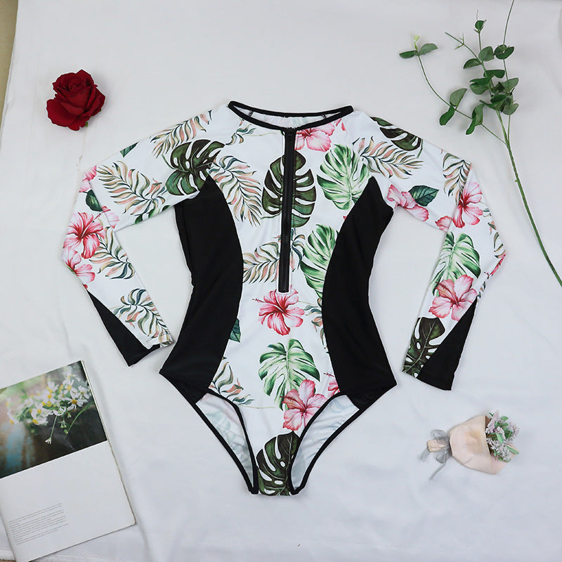 Sexy Zipper Long Sleeves Swimsuits for Women-Swimwear-I-S-Free Shipping Leatheretro