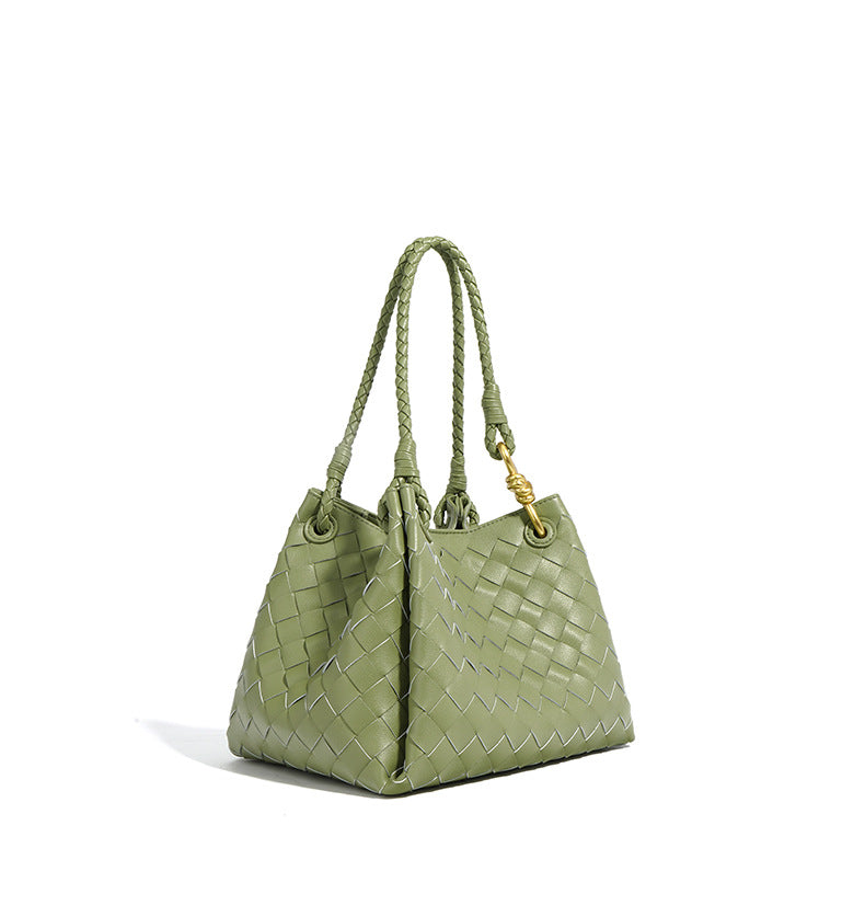 Niche Design New Retro Metal Buckle Woven Tote Bag-Handbags-Apricot-Free Shipping Leatheretro