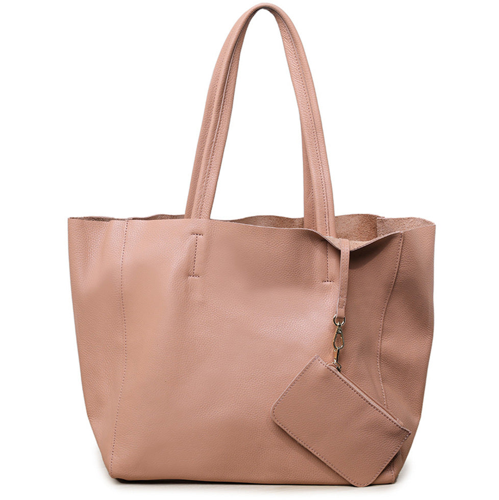 Large Capacity Tote Bag – Genuine Leather Commuter, Mom Shopping Bag-Handbags-Pink horizontal style (100% natural drop pattern cowhide on the first layer)-Free Shipping Leatheretro