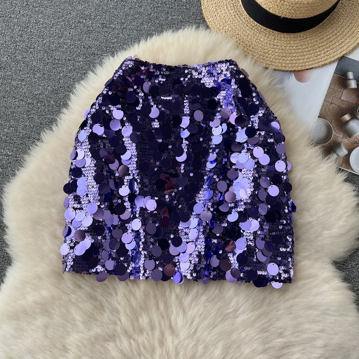 Sexy Sequined Summer A Line Mini Skirts-Skirts-Purple-S-Free Shipping Leatheretro