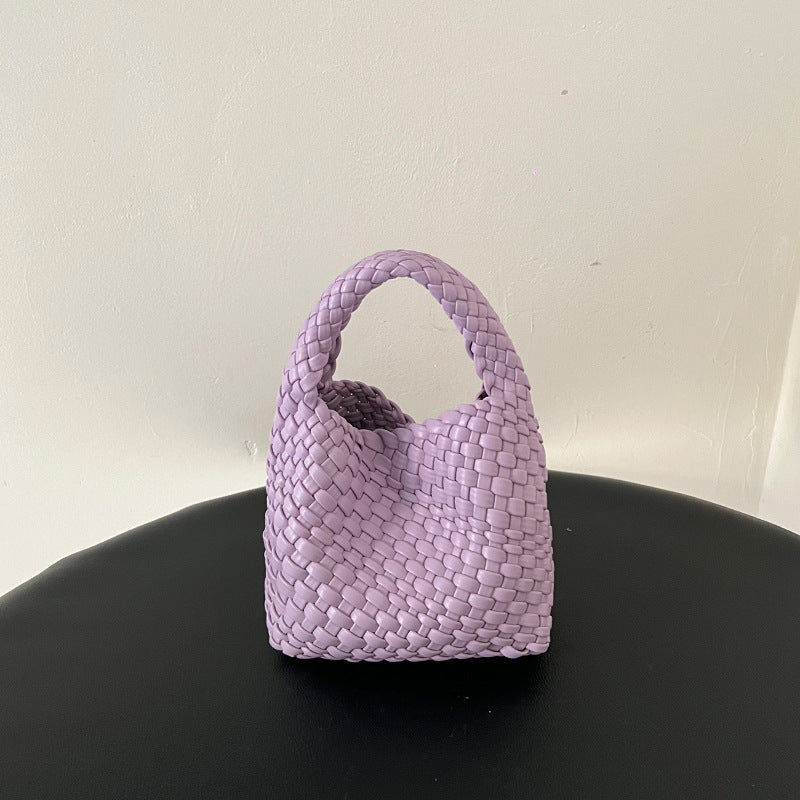 Handwoven Mini Faux Leather Handbag-黑色+编织零钱包+长链条-17cm *13cm-Free Shipping Leatheretro