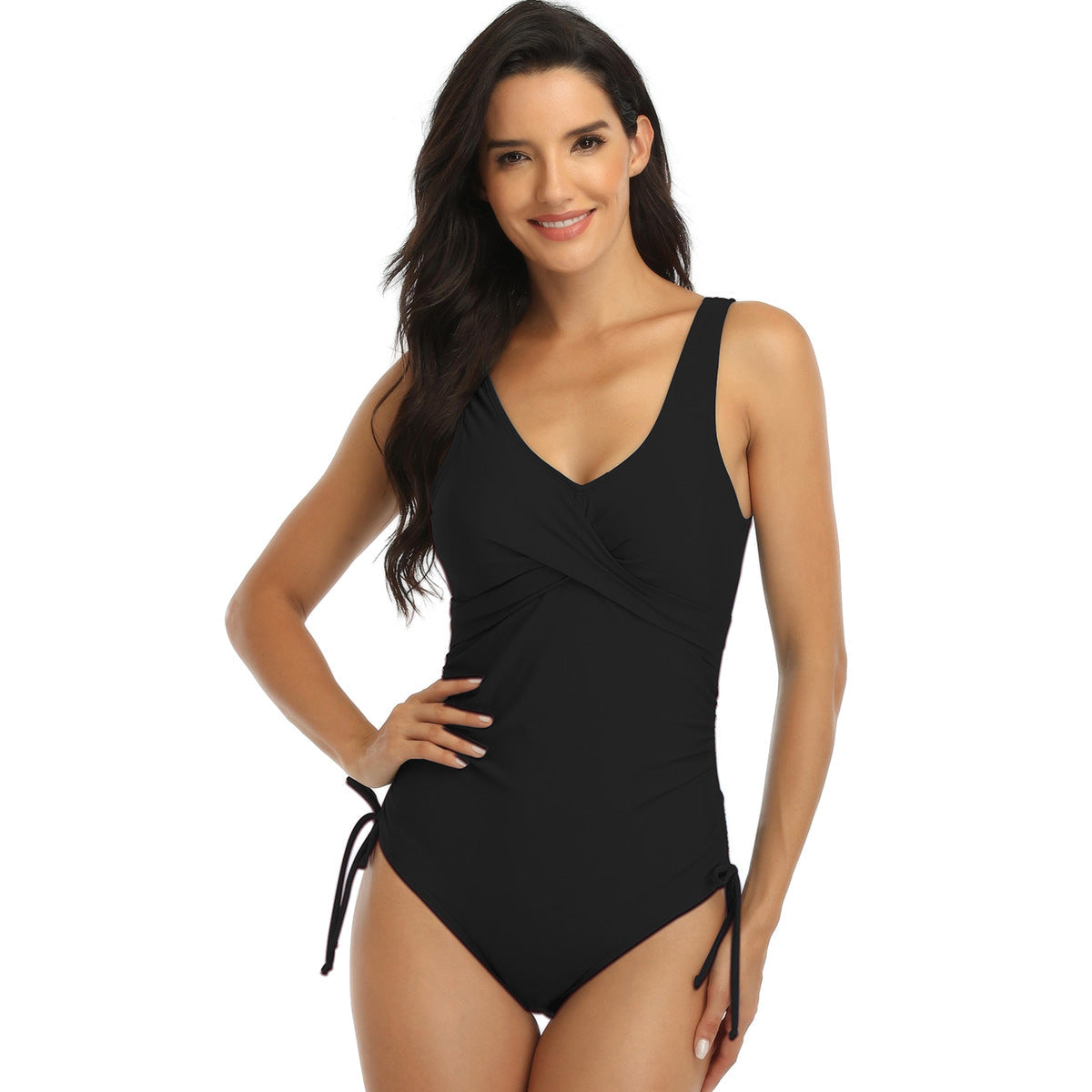 Sexy Halter Drawstring One Piece Women Swimsuit-Swimwear-Black-S-Free Shipping Leatheretro