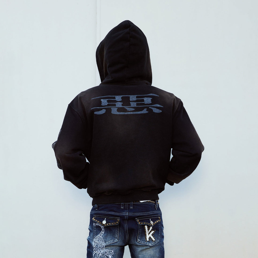 VINKID Demon Graphic Washed Zip-Up Hoodie-Jacket-S-Free Shipping Leatheretro
