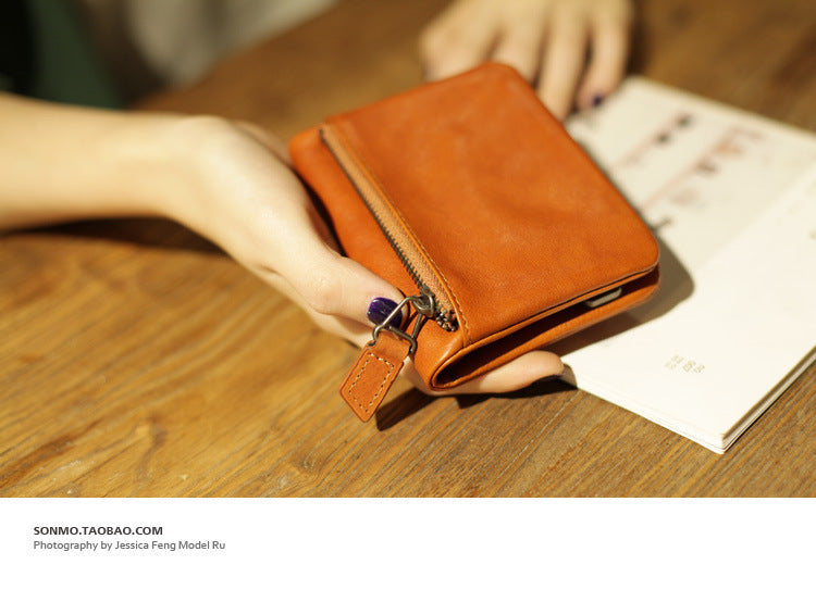 Vintage Vegetable-Tanned Leather Wallet-Brown-Free Shipping Leatheretro