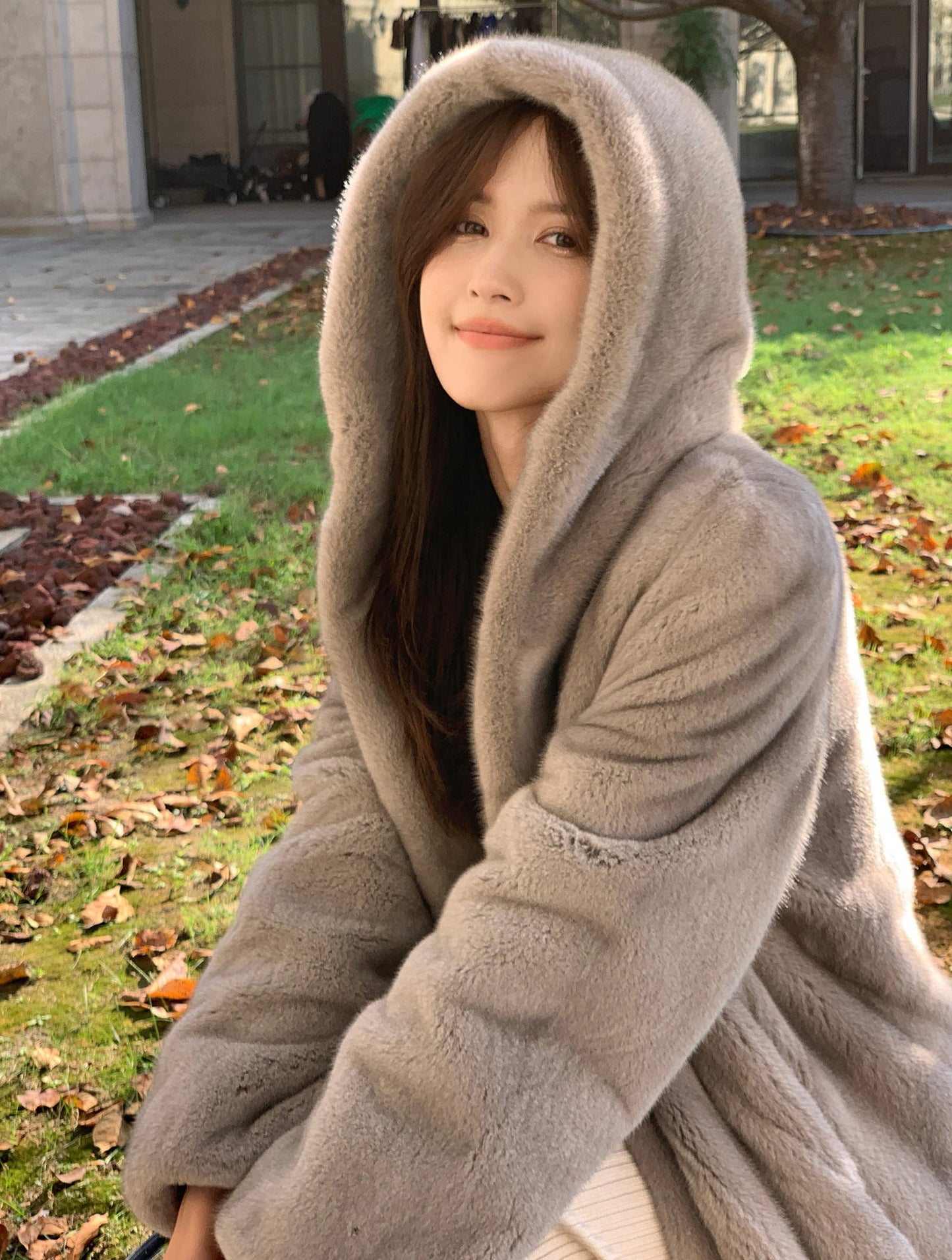 Fashion Women Faux Fur Hoodies Coats for Women-Outerwear-Ivory-S-Free Shipping Leatheretro