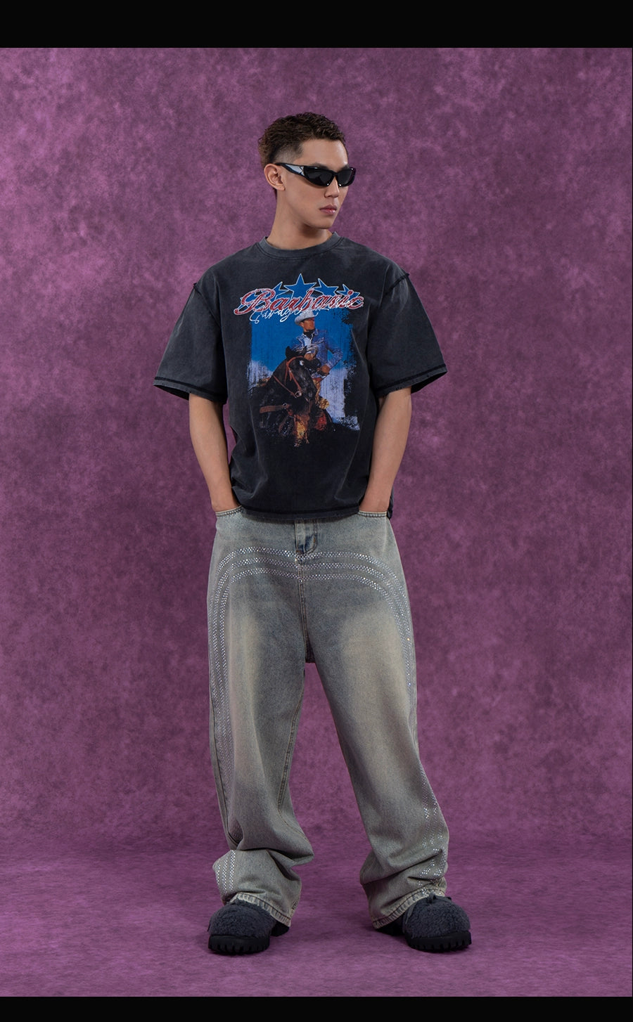 CLP Men's Retro Light Blue Curved Hem Jeans-Light Blue-S-Free Shipping Leatheretro