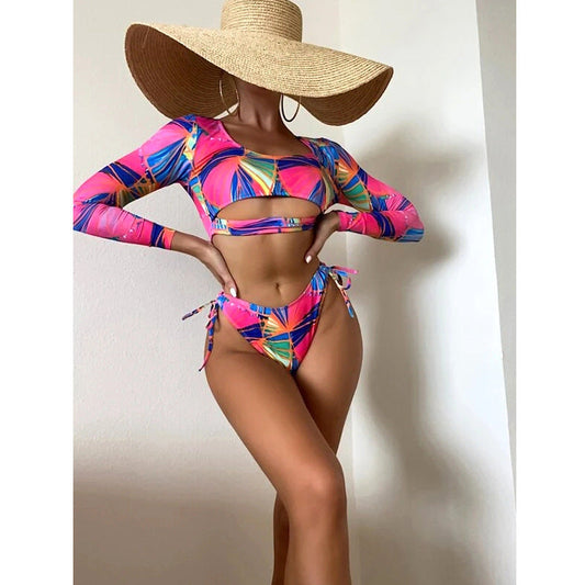 Sexy Floral Print Pink Two Pieces Bikini Women Swimwear-Swimwear-The same as picture-S-Free Shipping Leatheretro