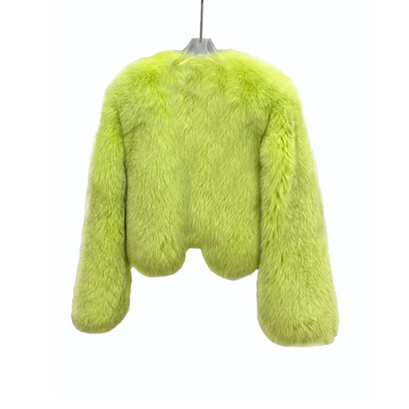 Designed Faux Fox Fur Warm Short Coats-Coats & Jackets-Green-S-Free Shipping Leatheretro