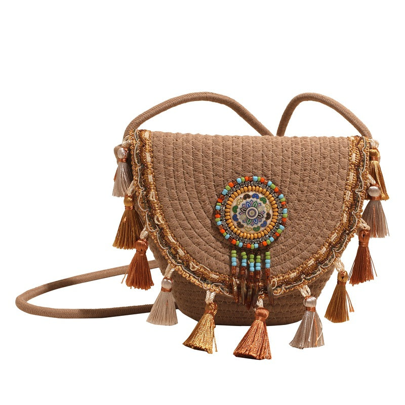 Bohemian Straw Woven Handbag-khaki-Free Shipping Leatheretro
