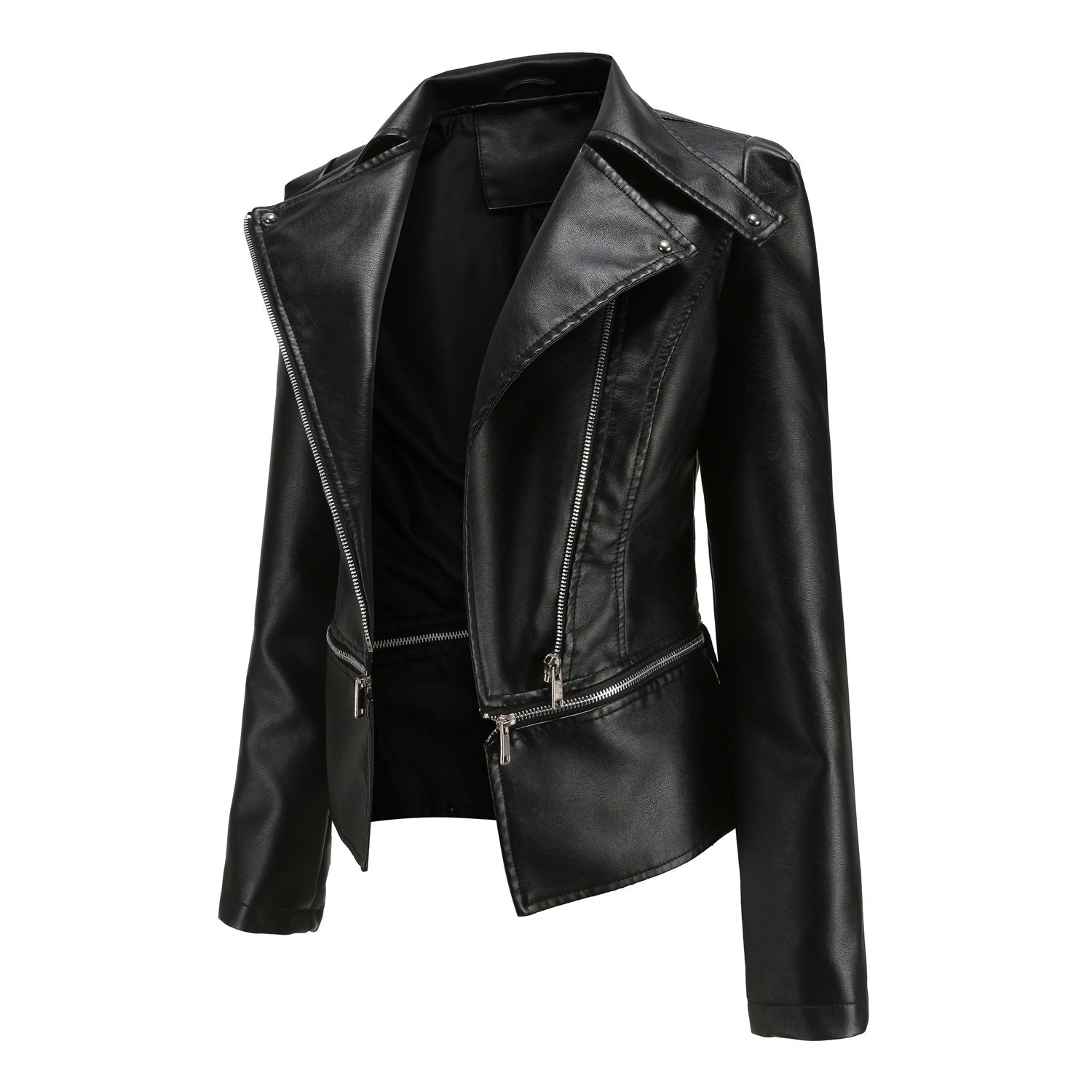 Women's Detachable Hem Faux Leather Jacket-black-S-Free Shipping Leatheretro