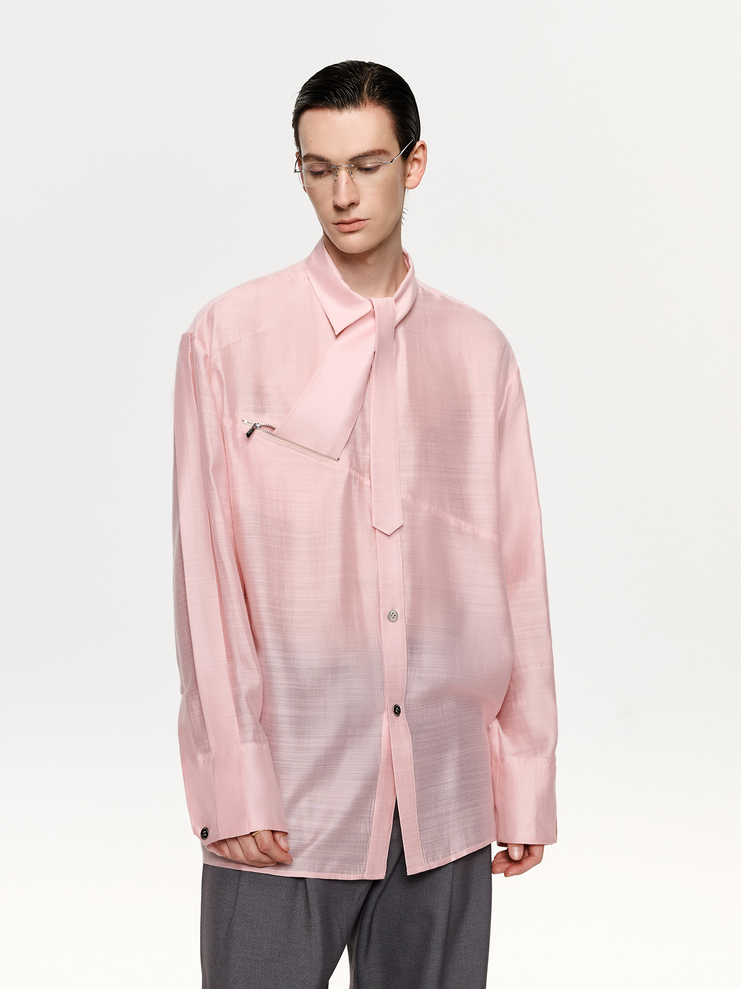 TIWILLTANG Structured Zip-Tie Tencel Shirt-Shirt-S-White-Free Shipping Leatheretro