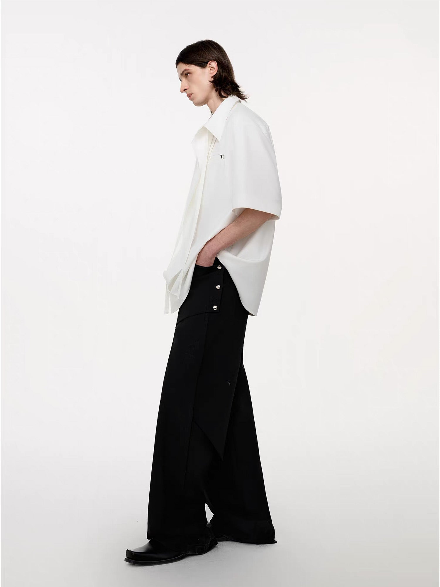 TIWILLTANG Draped Camp-Collar T Shirt-Jacket-S-Black-Free Shipping Leatheretro
