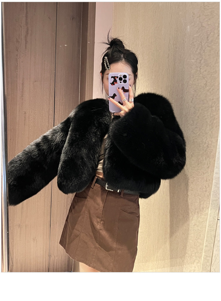 Designed Faux Fox Fur Warm Short Coats-Coats & Jackets-Green-S-Free Shipping Leatheretro