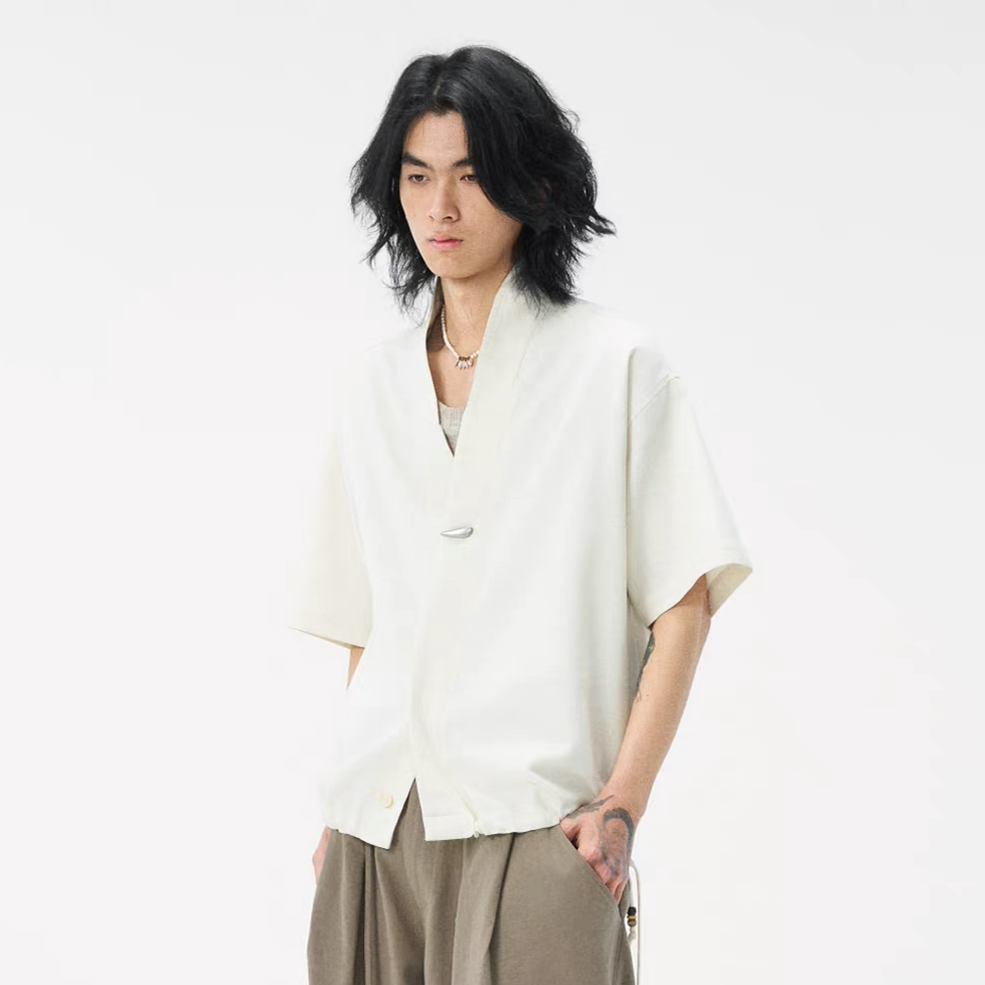 GONGHE REPUB Tencel-Linen Open-Collar Shirt-Half shirt-S-Free Shipping Leatheretro