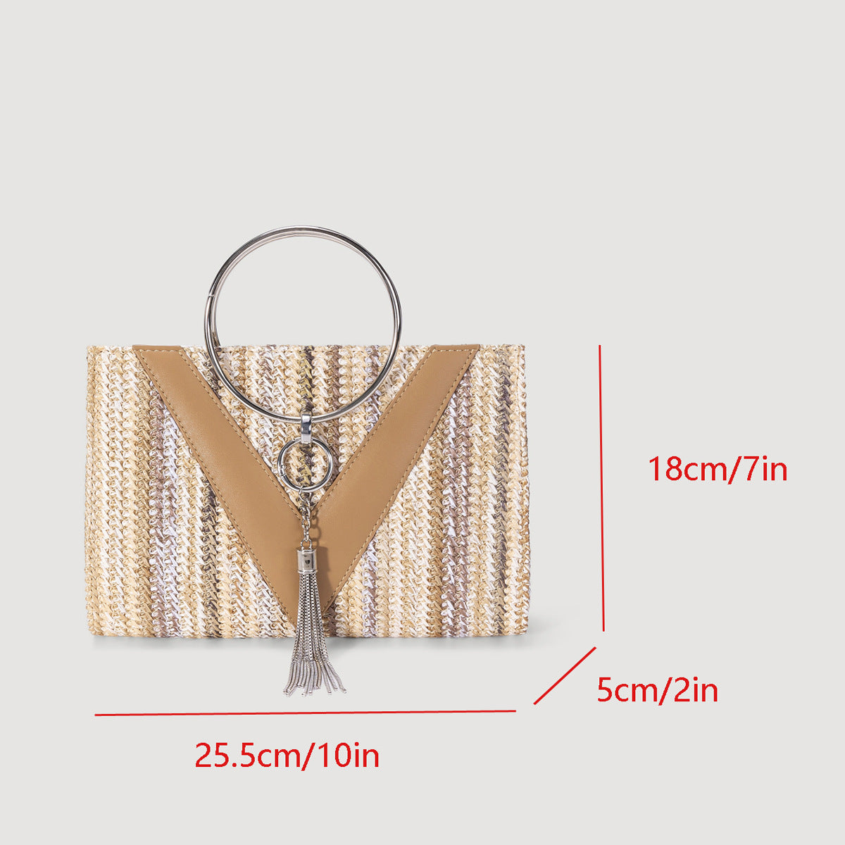 Women's Straw Woven Bag with Chain Strap-apricot-Free Shipping Leatheretro
