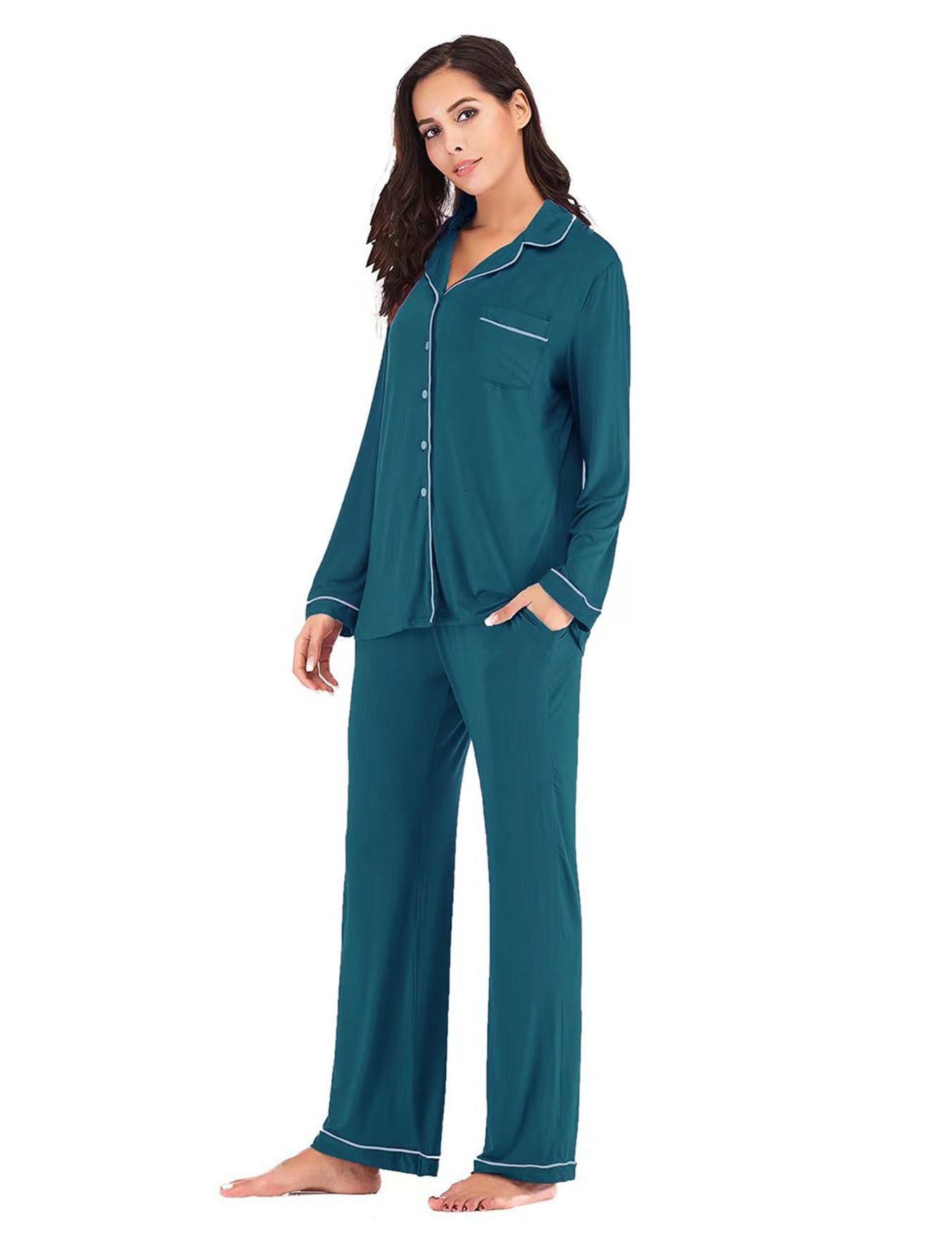 Women Long Sleeves Winter Pajamas-Pajamas-Green-1-S-Free Shipping Leatheretro