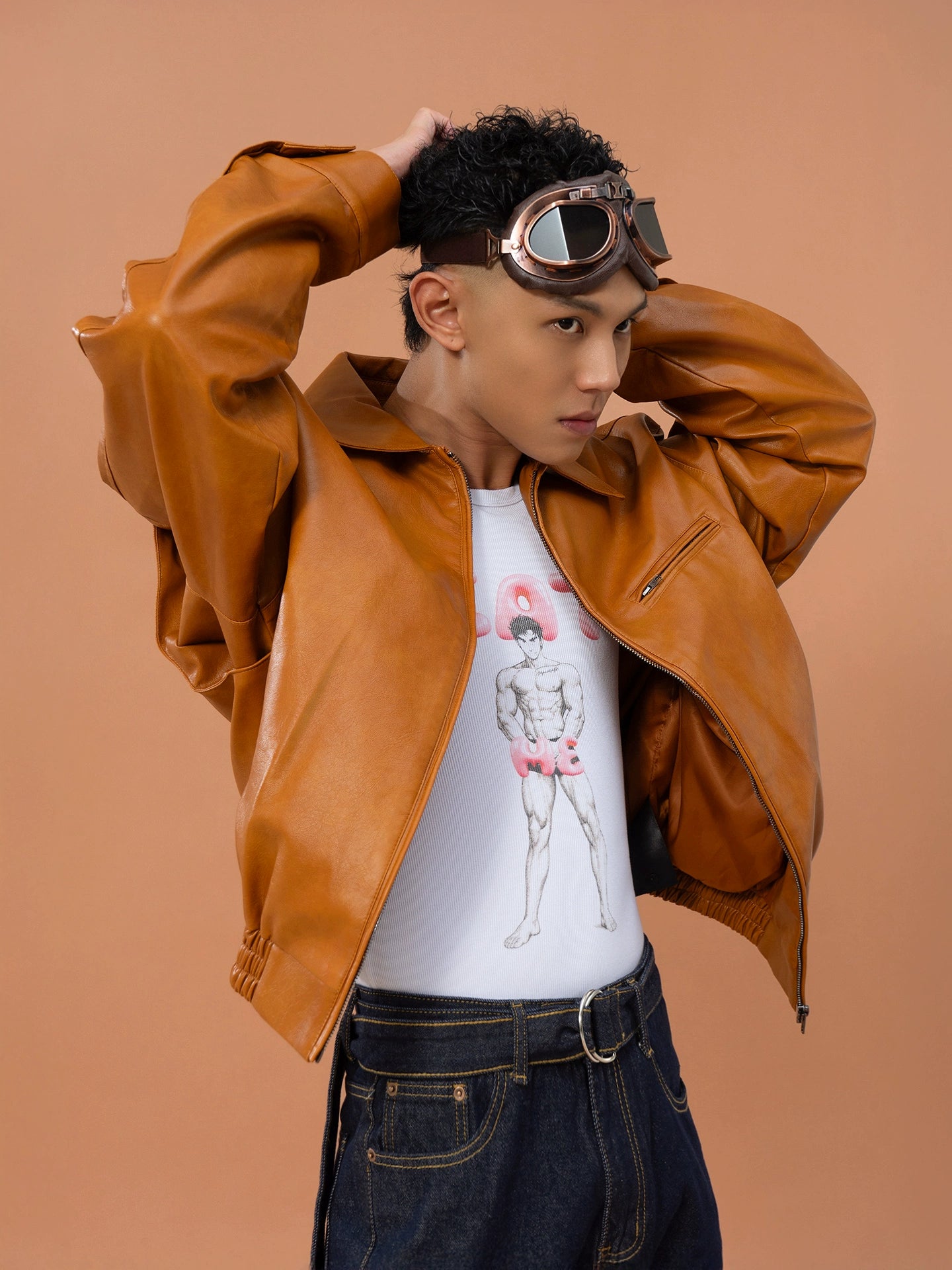 CLP Men Brown Faux Leather Stand Collar Jacket-Brown-M-Free Shipping Leatheretro