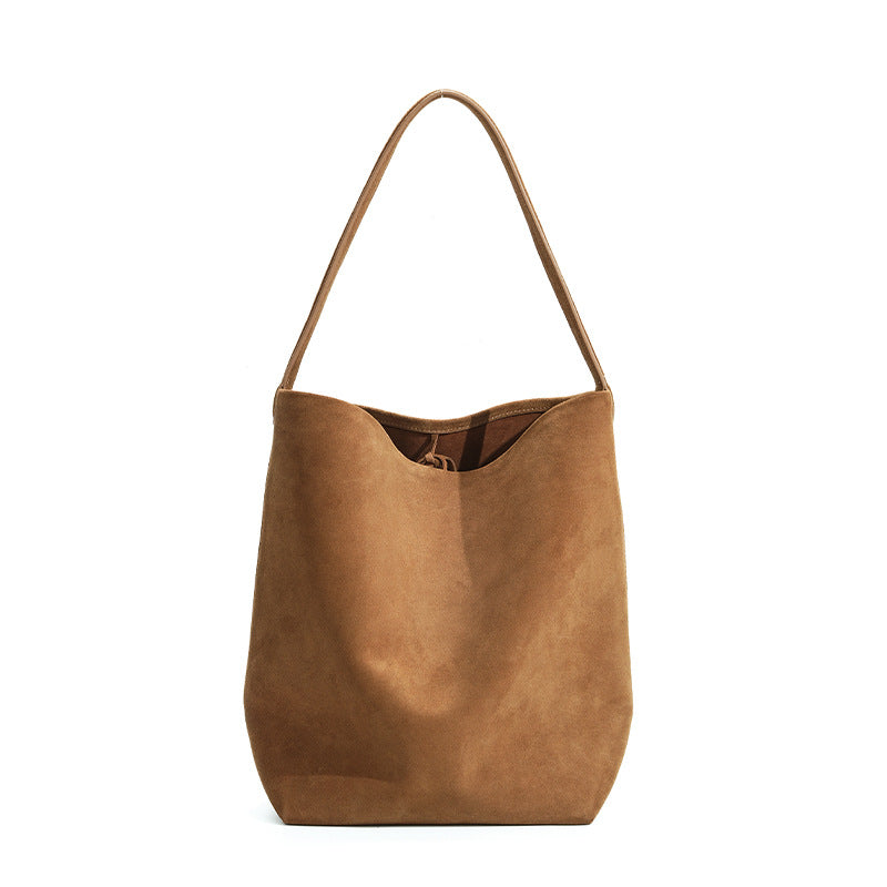 Women's Designer Leather Tote Bag-Handbags-Caramel Large (Frosted Suede)-Free Shipping Leatheretro