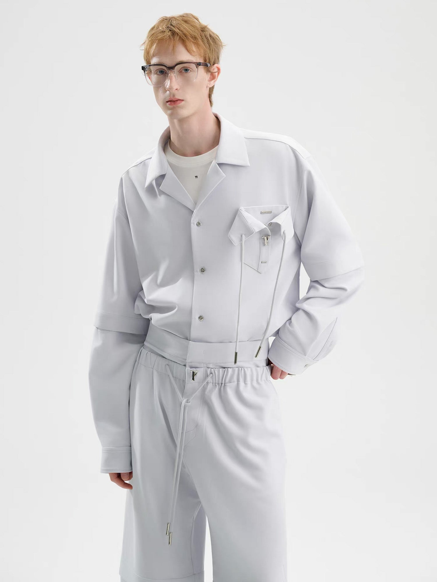 TIWILLTANG Detachable-Sleeve Tie-Pocket Shirt-Jacket-S-Blue-Free Shipping Leatheretro