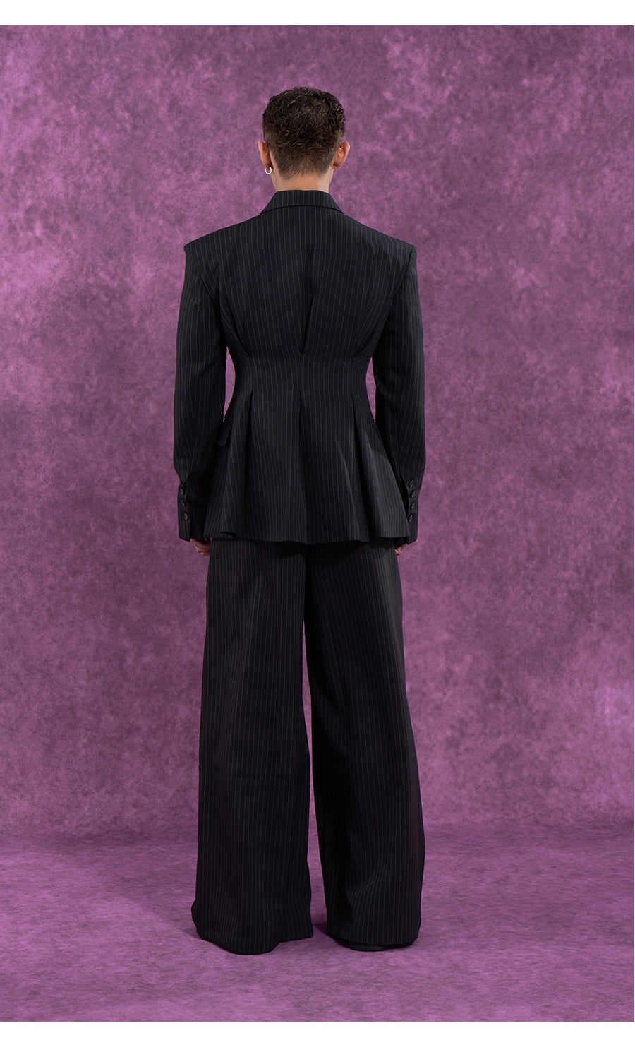 CLP Black Striped Relaxed-Fit Pants with Elastic Waist-Black-S-Free Shipping Leatheretro