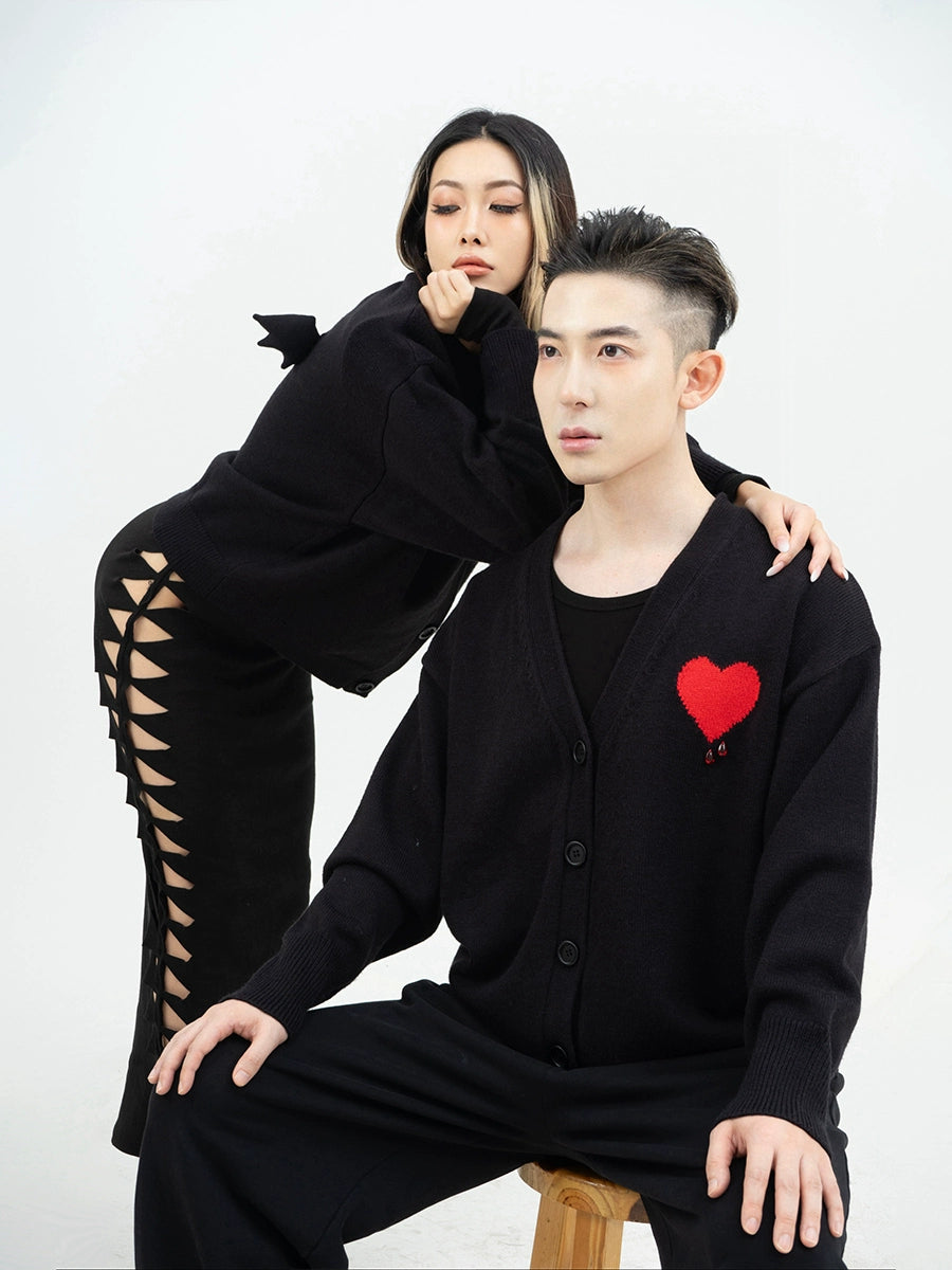 CLP Butterfly Love Beaded Cardigan - Oversized Knit Sweater-Black-Short- Three Buttons-Free Shipping Leatheretro