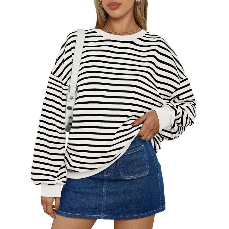 Casual Striped Long Sleeves Sports Hoodies-Sweater&Hoodies-Black-S-Free Shipping Leatheretro