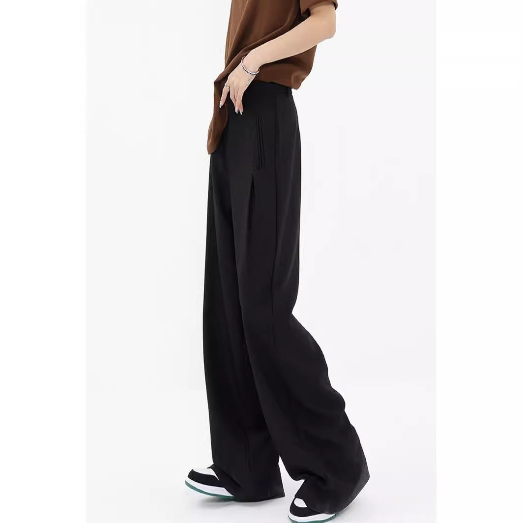 Designed Women Fall Straight Wide Legs Pants-Pants-Black-S-Free Shipping Leatheretro