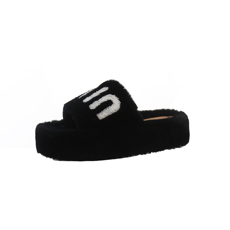 Fashion Women Winter Platform Slippers-winter slipper-Black-35-Free Shipping Leatheretro