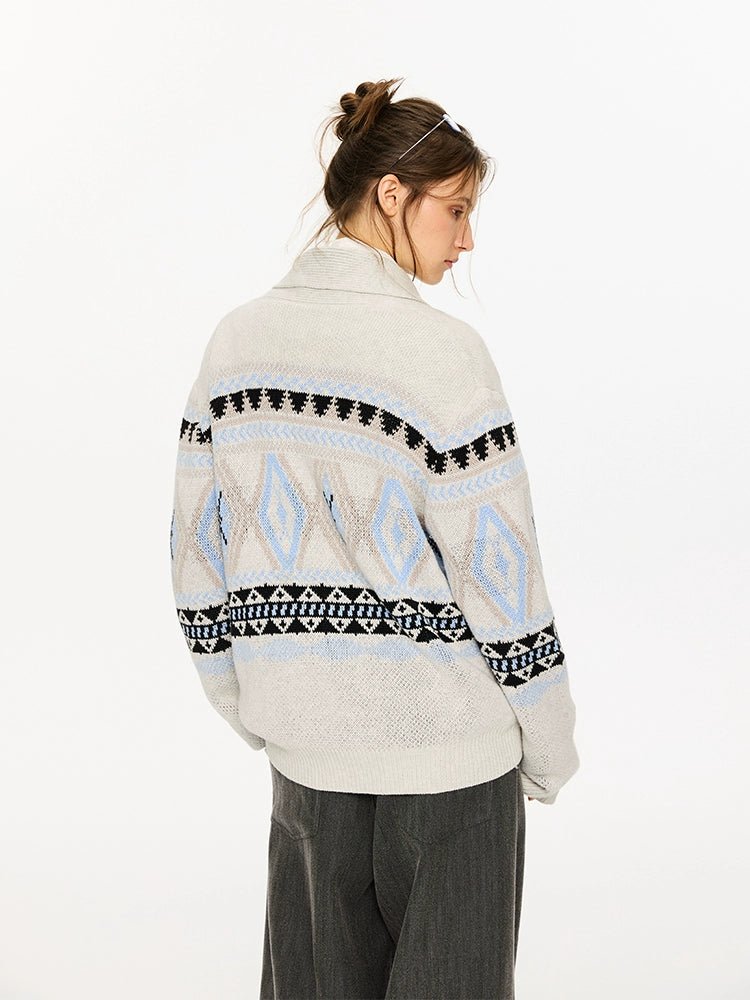 KREATE Shawl Collar Jacquard Knit Cardigan-Black Gray-S-Free Shipping Leatheretro