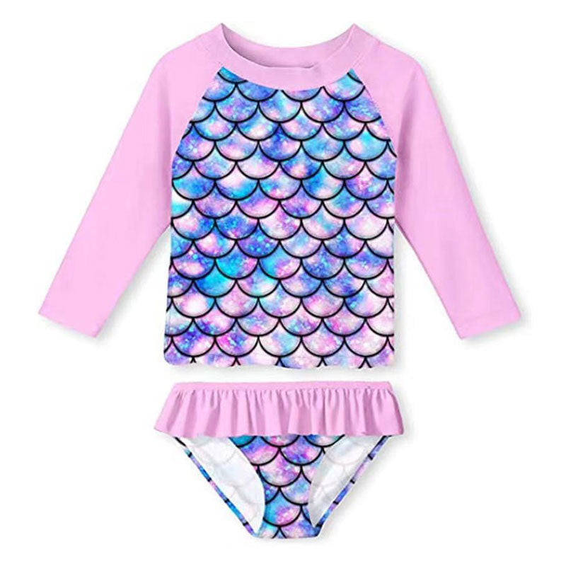 3D Fish Scale Design Two Pieces Swimsuits for Girls-Swimwear-YY106-4-100cm-Free Shipping Leatheretro