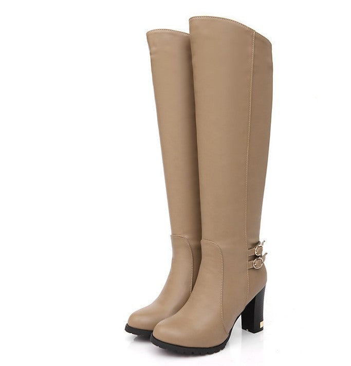 Fashion Winter Plus Sizes Knee High Boots-boots-Khaki-34-Free Shipping Leatheretro