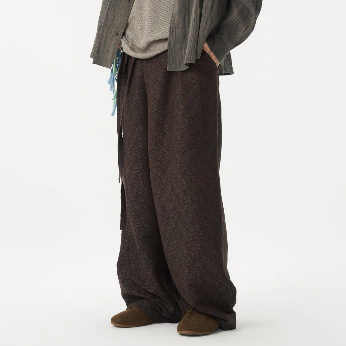 GONGHE REPUB Damask Jacquard Wrap-Tie Pants-Pants-S-Free Shipping Leatheretro