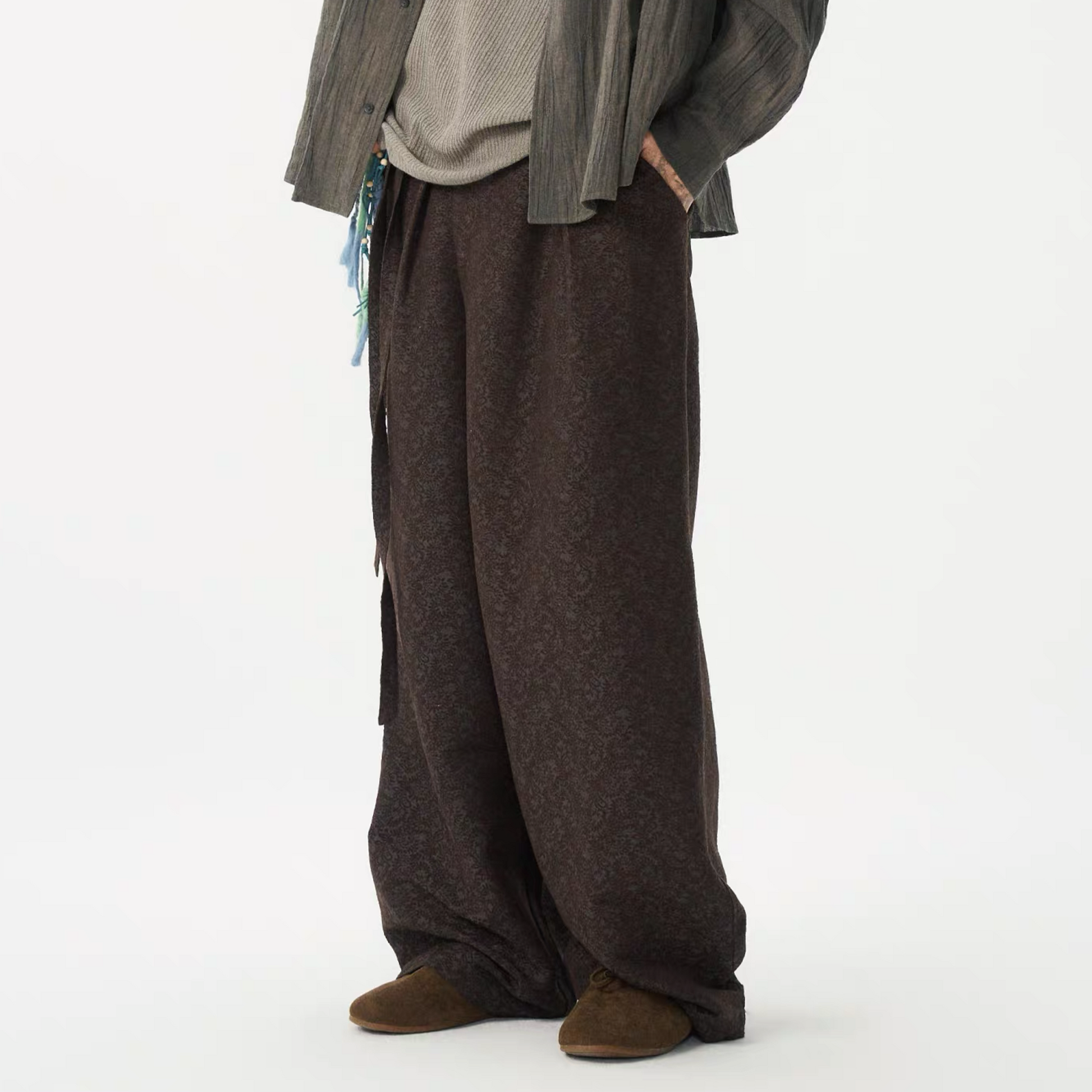 GONGHE REPUB Damask Jacquard Wrap-Tie Pants-Pants-S-Free Shipping Leatheretro