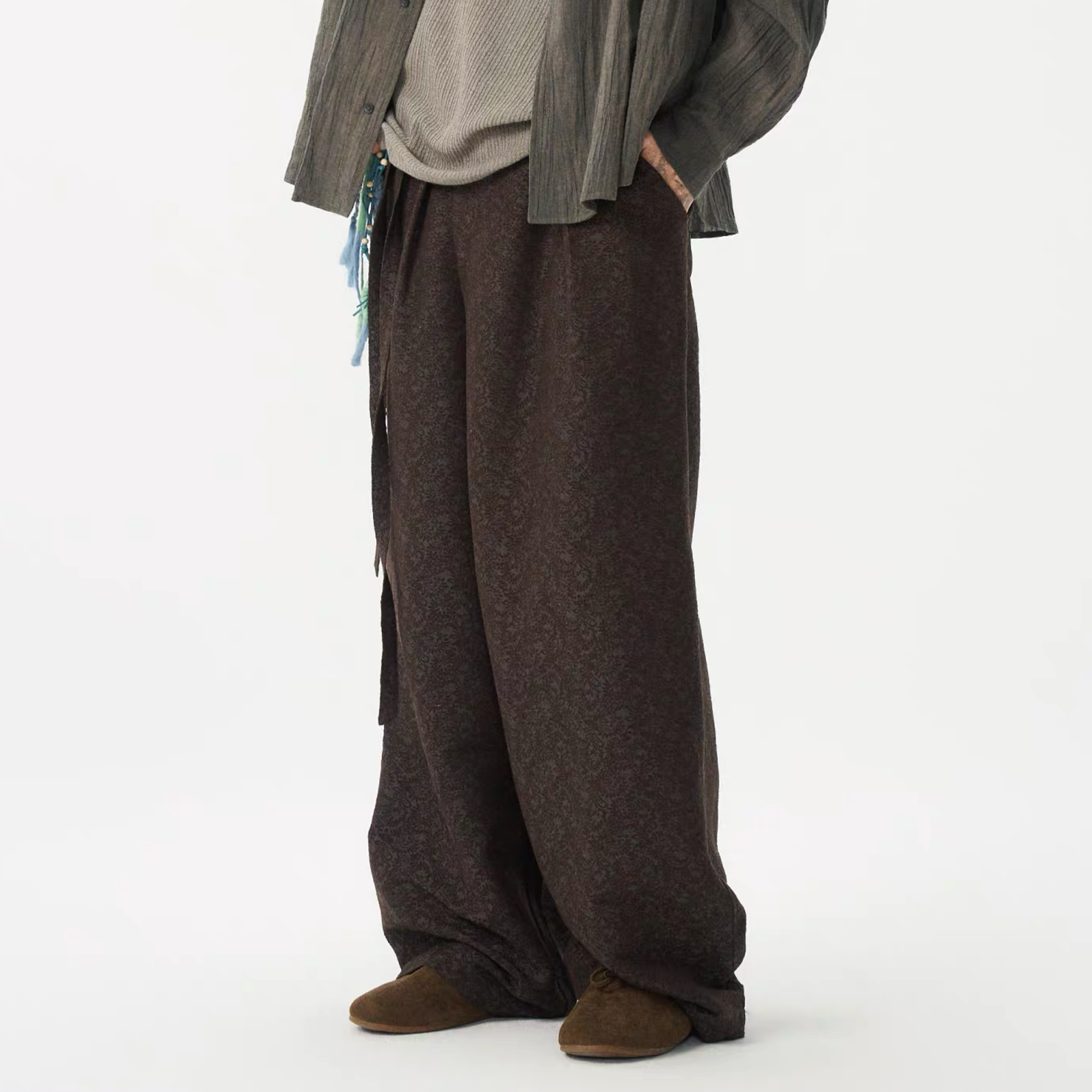 GONGHE REPUB Damask Jacquard Wrap-Tie Pants-Pants-S-Free Shipping Leatheretro