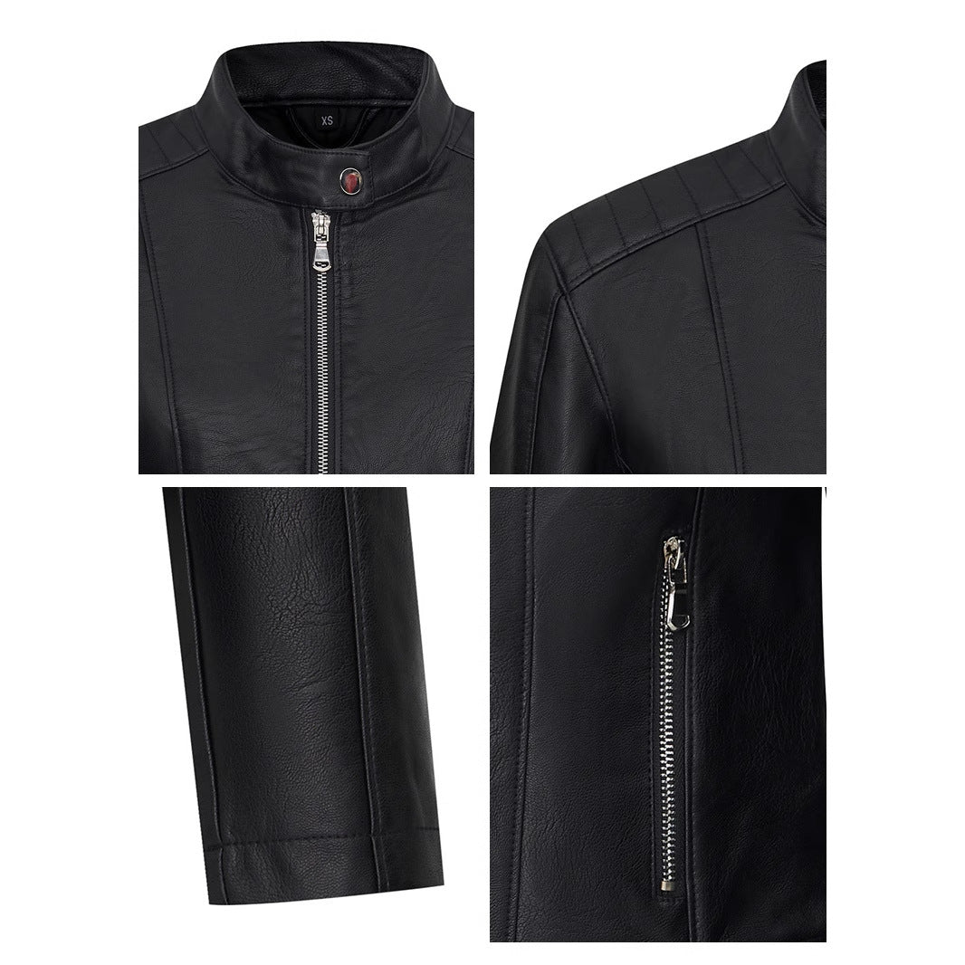 Women's Motorcycle Biker Faux Leather Jacket-Black-S-Free Shipping Leatheretro