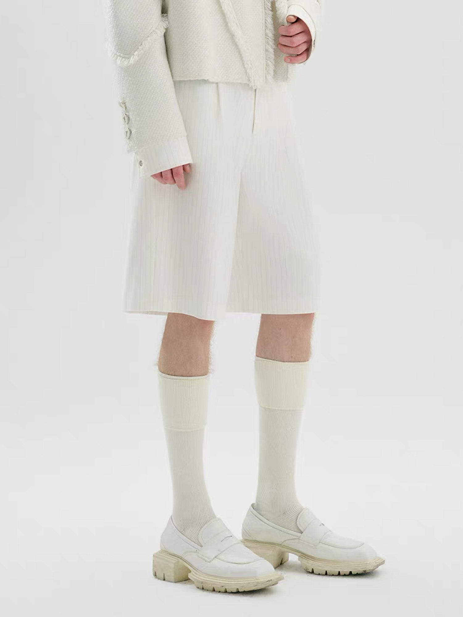 TIWILLTANG Straight-Leg Pinstripe Knee-Length Shorts White/Pink-Shorts-S-Pink-Free Shipping Leatheretro