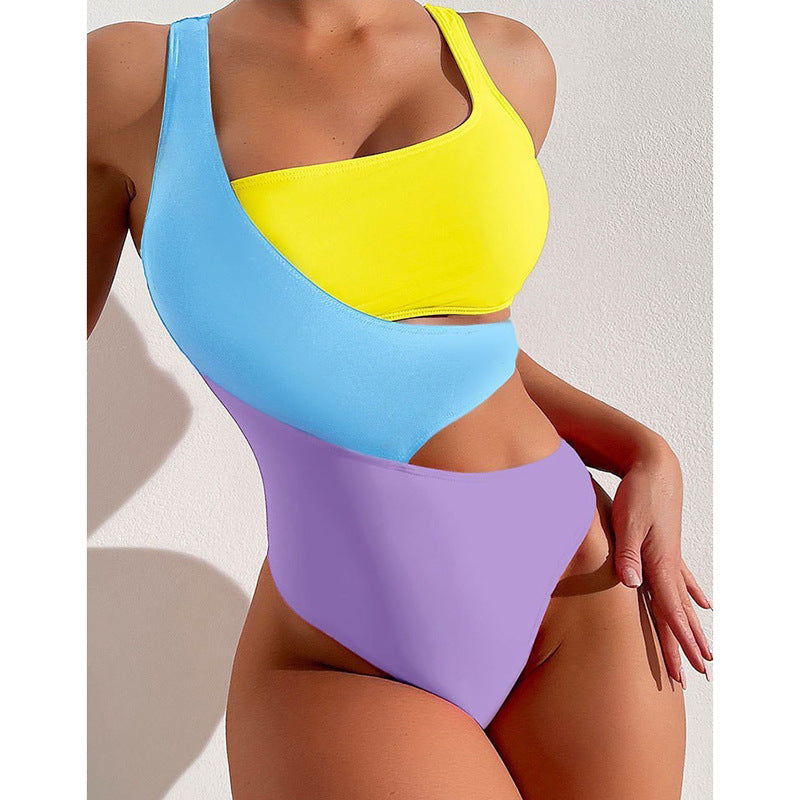 Sexy Contrast Color One Piece Women Swimsuits-Swimwear-A-S-Free Shipping Leatheretro