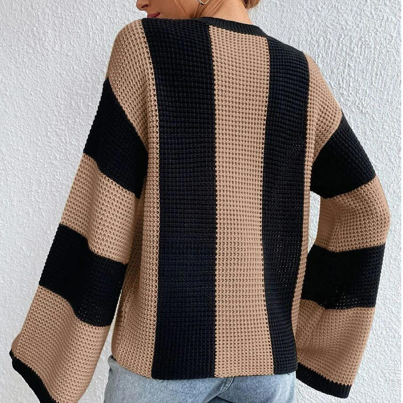 Designed Striped Knitted Sweaters-Sweater&Hoodies-Khaki-S-Free Shipping Leatheretro