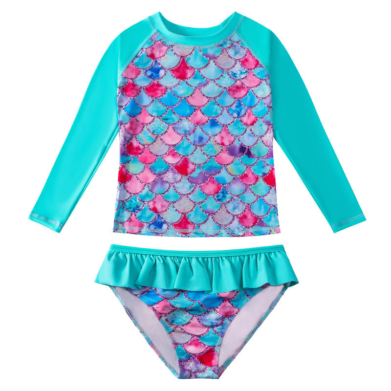 3D Fish Scale Design Two Pieces Swimsuits for Girls-Swimwear-YY106-2-100cm-Free Shipping Leatheretro