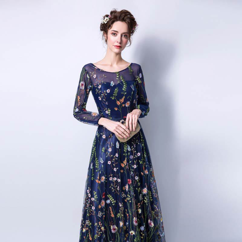 Vintage Elegant Long Sleeves Evening Dresses-Dresses-Gray-US 2-Free Shipping Leatheretro