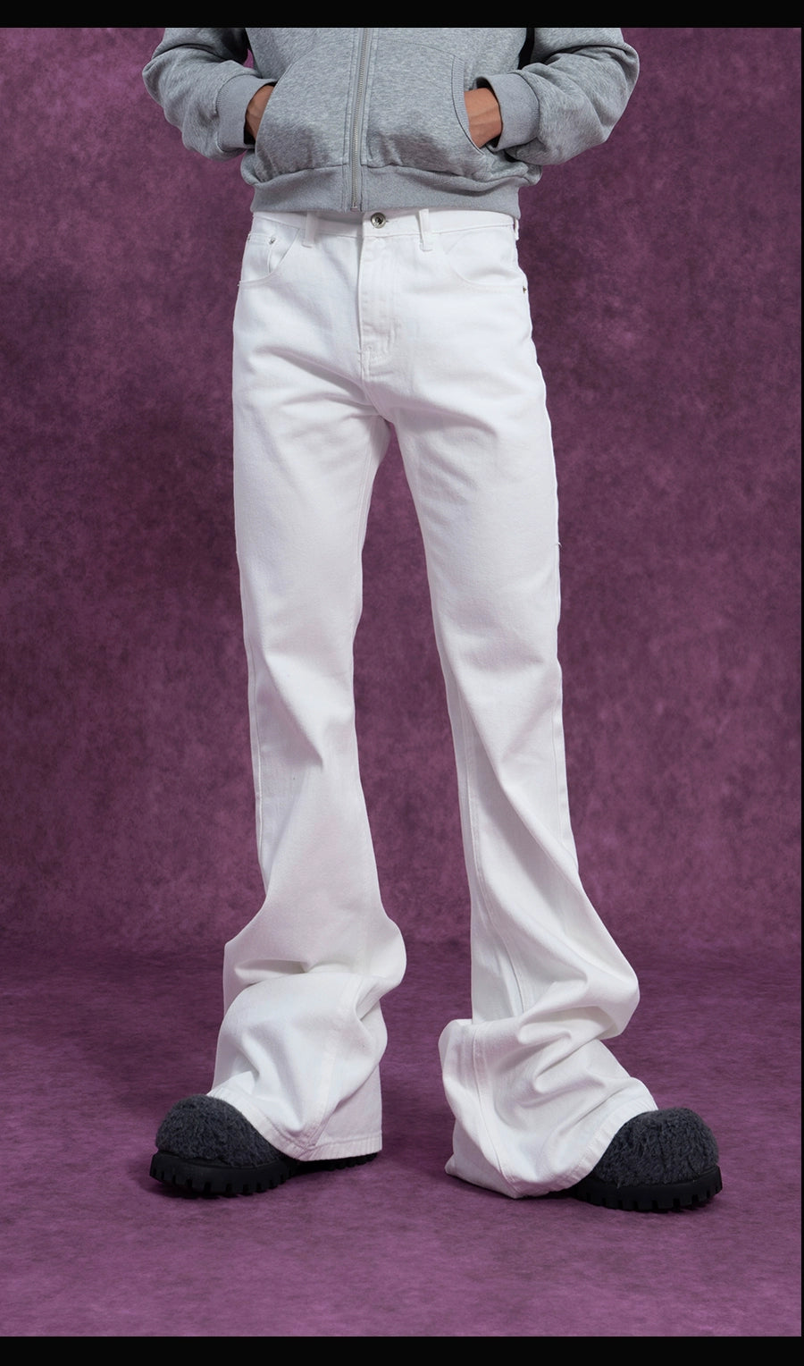 CLP Men's Extra Long Flared Denim Jeans-Black-S-Free Shipping Leatheretro