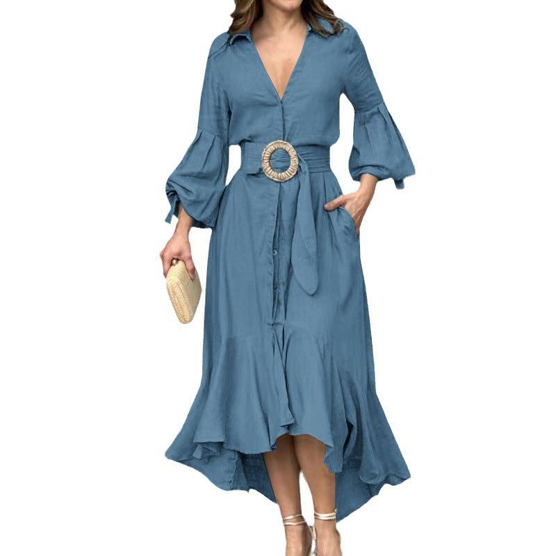 Fashion Long Sleeves Dresses with Pocket-Dresses-Blue-S-Free Shipping Leatheretro