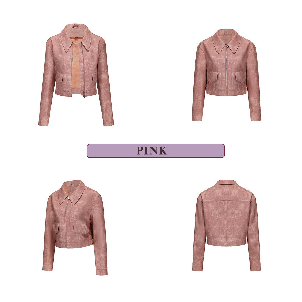 Women's Faux Leather Jacket-Lotus root pink #7-S-Free Shipping Leatheretro