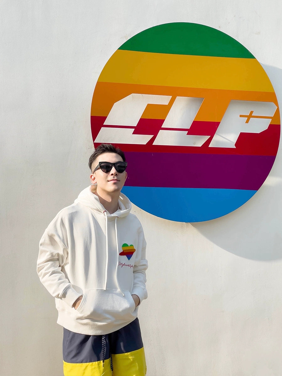 CLP Unisex Rainbow Heart Loose Fit Hoodie-Black-S-Free Shipping Leatheretro