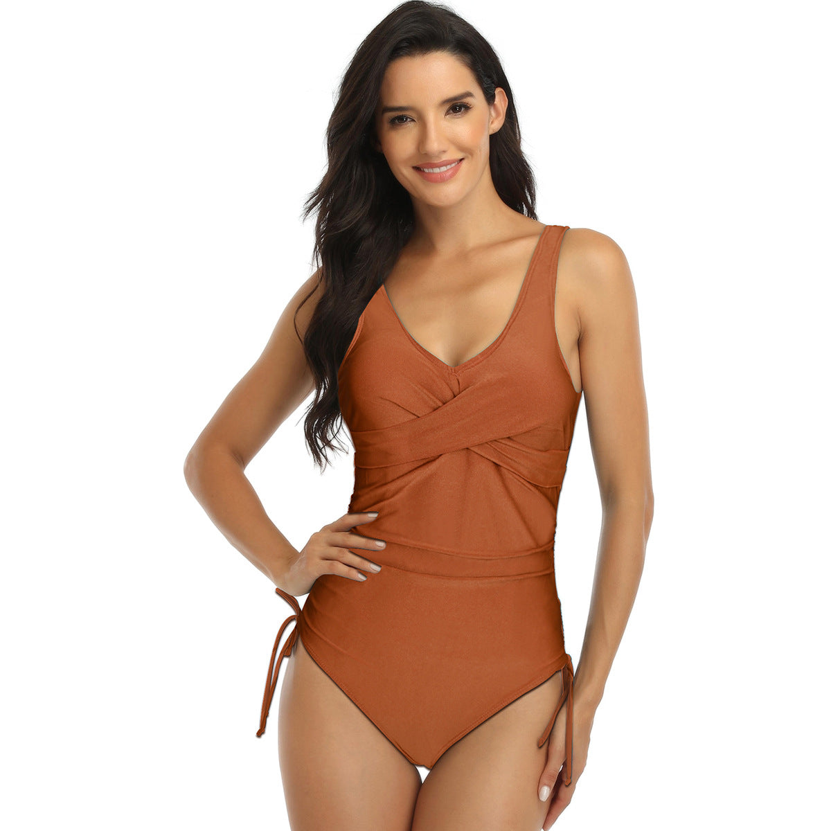 Sexy Halter Drawstring One Piece Women Swimsuit-Swimwear-Orange-S-Free Shipping Leatheretro