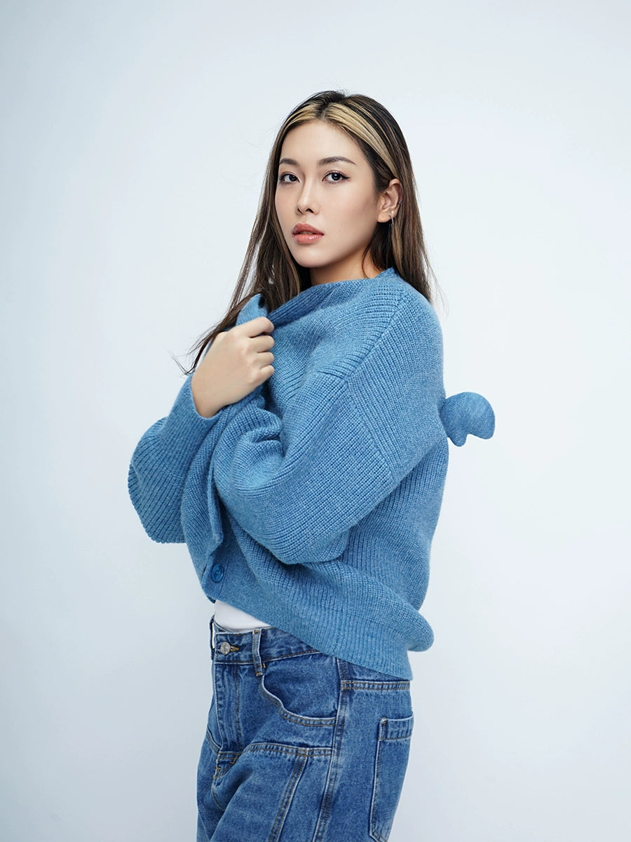 CLP Unisex Wing Design Oversized Knit Cardigan-Blue-Short Style-3 Buttons-Free Shipping Leatheretro
