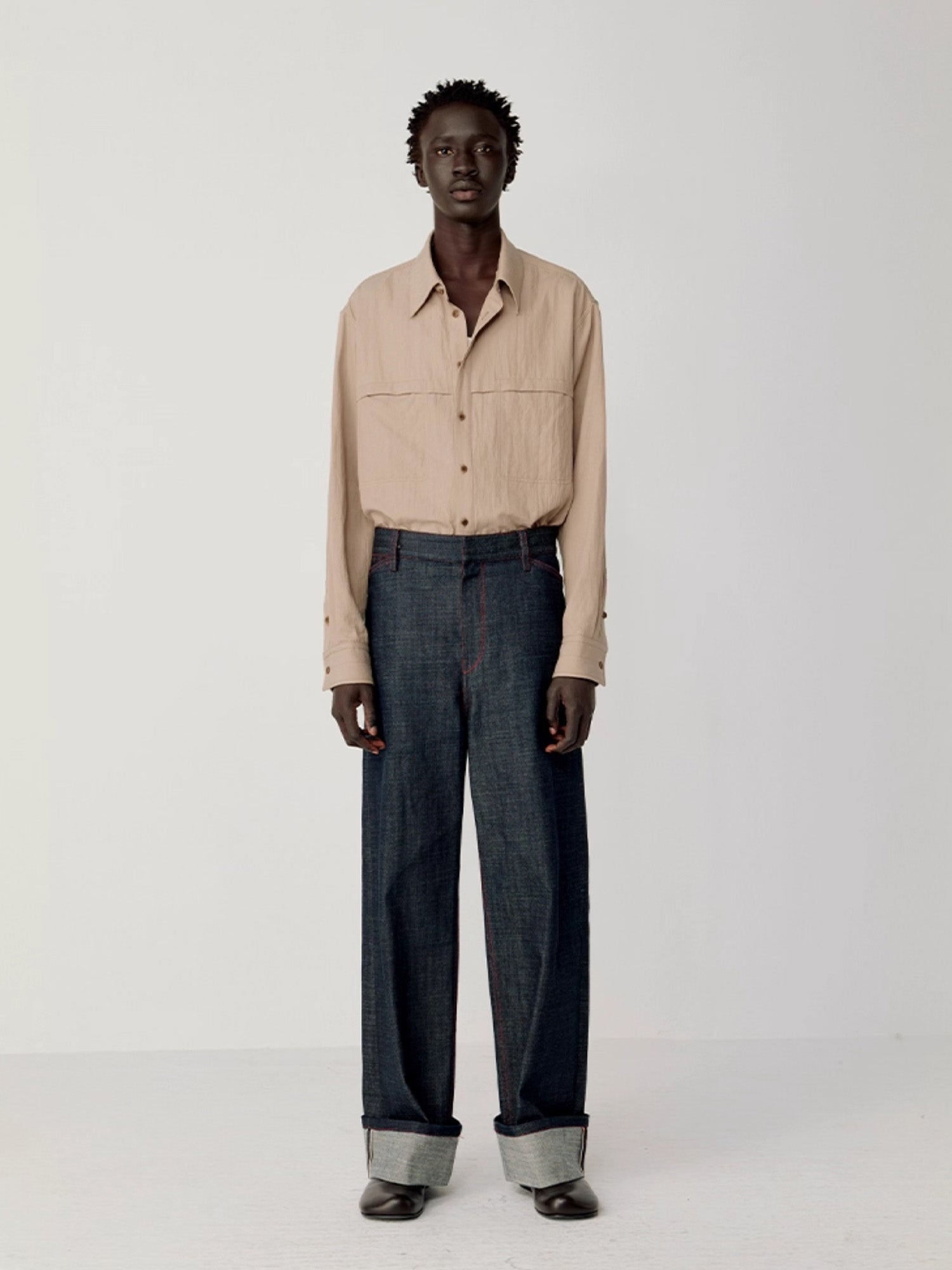 OPICLOTH Minimal Stitch Tencel-Blend Shirt-Shirt-S-Black-Free Shipping Leatheretro